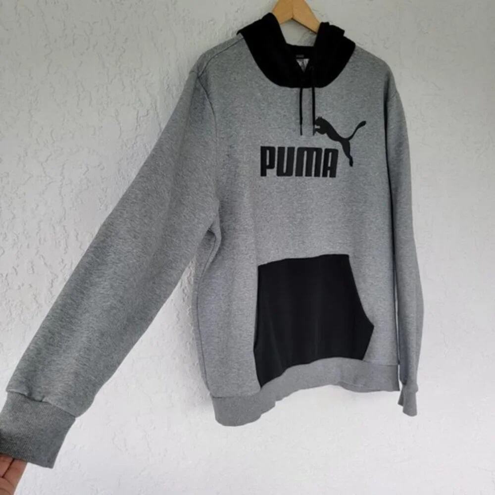 PUMA Hoodie Sweatshirt Mens XLT Gray Black Logo Pullover Long Sleeve - Picture 4 of 10